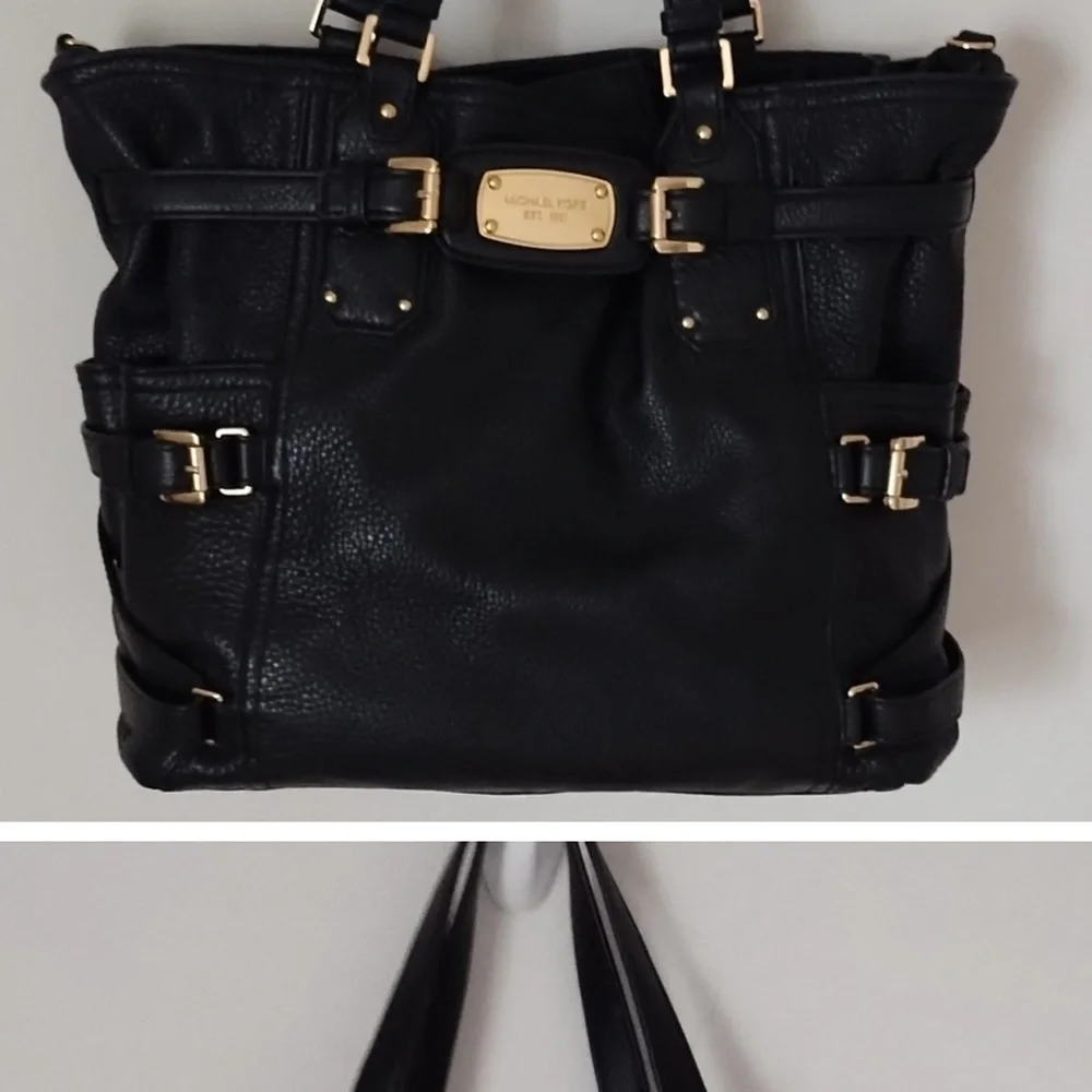 Michael Kors Black Leather Hobo Tote with Gold Hardware